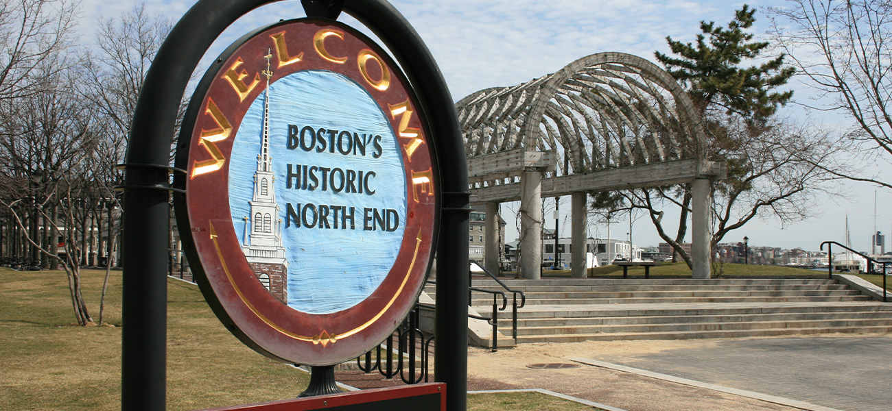 Welcome sign for Boston’s North End.